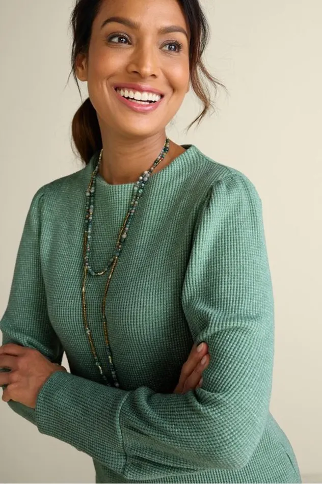 Women Melina Waffle Pullover Sage Heather Soft Surroundings Tops Women Melina Waffle Pullover Sage Heather Soft Surroundings Tops