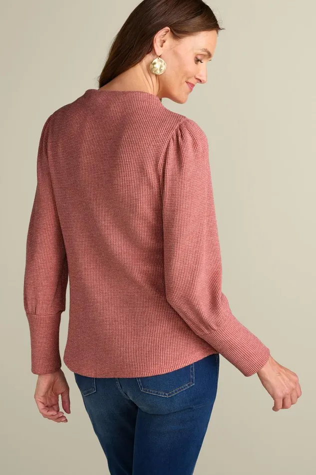 Women Melina Waffle Pullover Sage Heather Soft Surroundings Tops Women Melina Waffle Pullover Sage Heather Soft Surroundings Tops