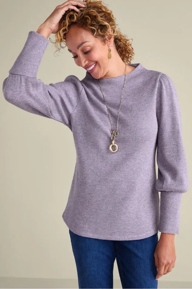 Women Melina Waffle Pullover Sage Heather Soft Surroundings Tops Women Melina Waffle Pullover Sage Heather Soft Surroundings Tops