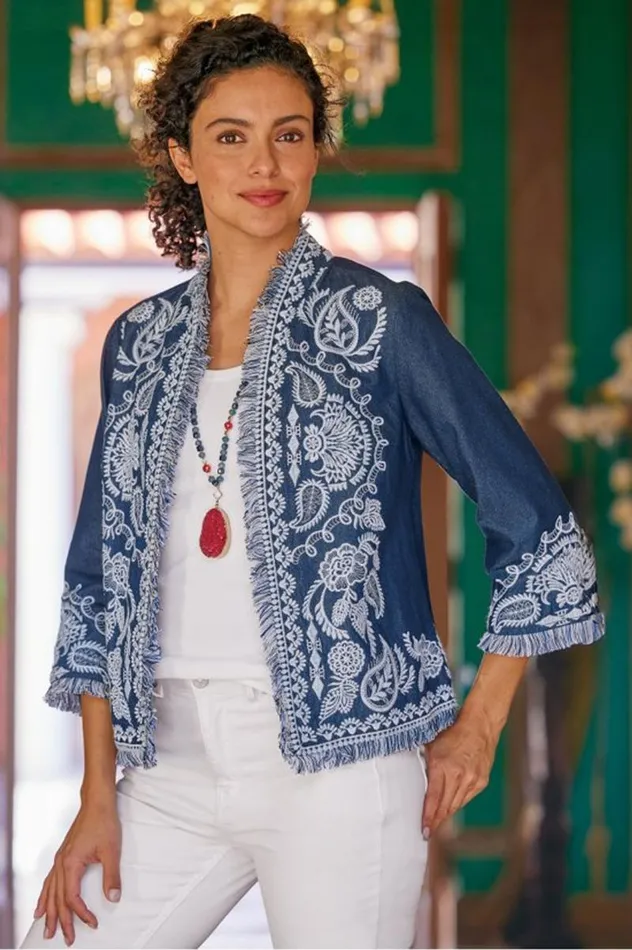 Women Mesaria Jacket Denim Blue Soft Surroundings Toppers Women Mesaria Jacket Denim Blue Soft Surroundings Toppers