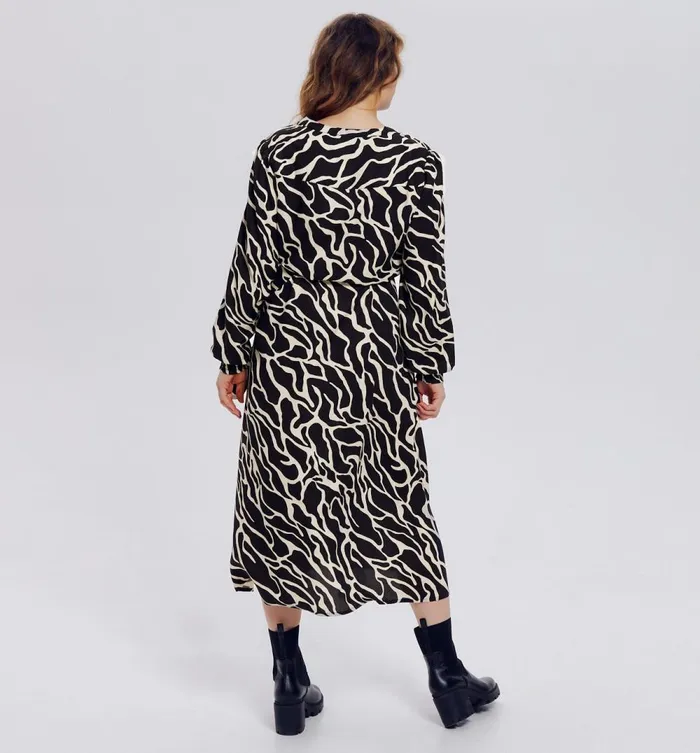 Women Midi Patterned Dress 8211 Black Print Promod Dresses Women Midi Patterned Dress 8211 Black Print Promod Dresses