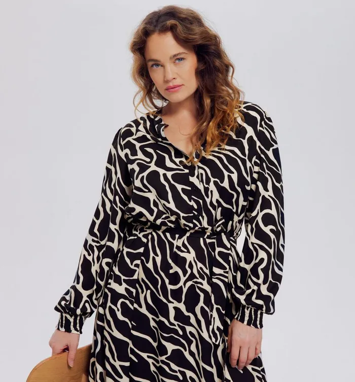 Women Midi Patterned Dress 8211 Black Print Promod Dresses Women Midi Patterned Dress 8211 Black Print Promod Dresses