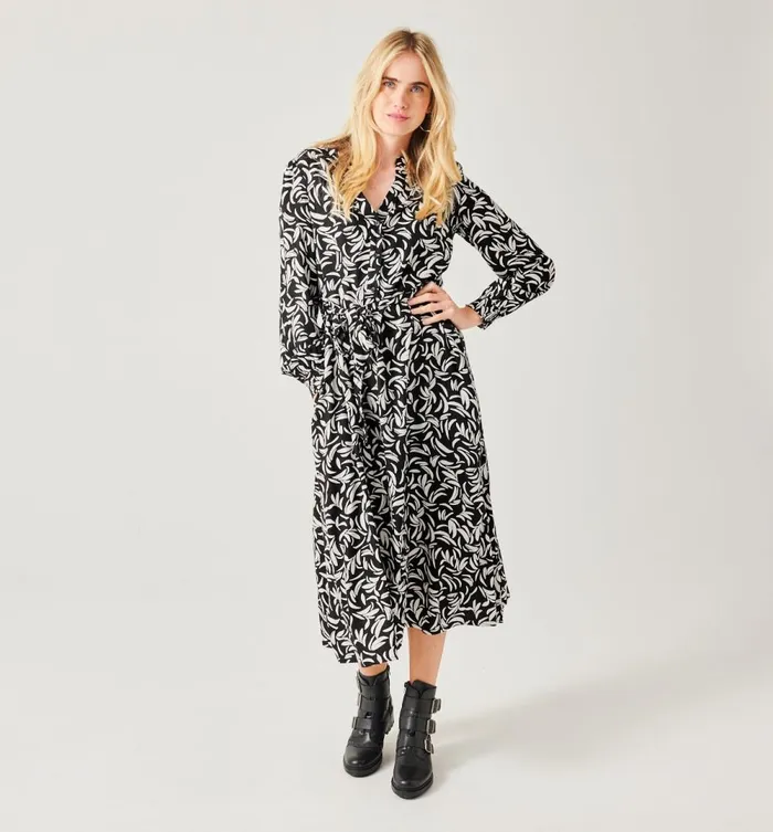 Women Midi Patterned Dress 8211 Black Prints Promod Dresses