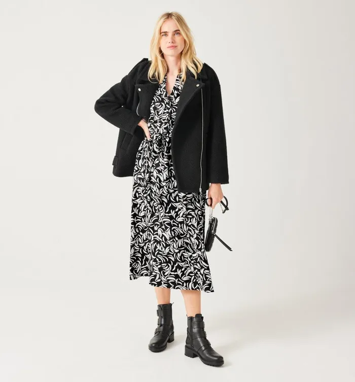 Women Midi Patterned Dress 8211 Black Prints Promod Dresses Women Midi Patterned Dress 8211 Black Prints Promod Dresses