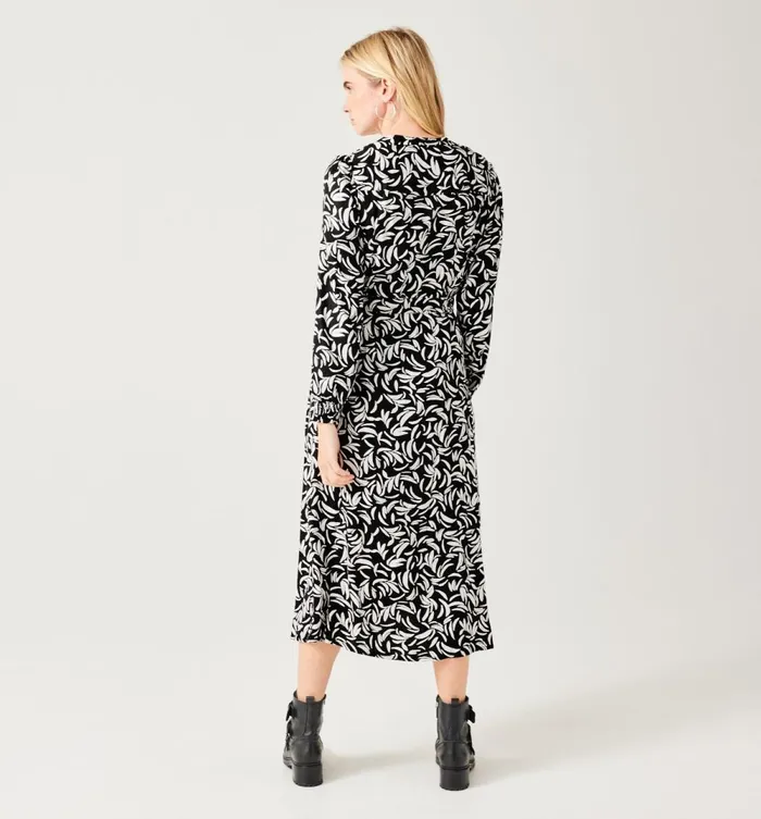 Women Midi Patterned Dress 8211 Black Prints Promod Dresses Women Midi Patterned Dress 8211 Black Prints Promod Dresses