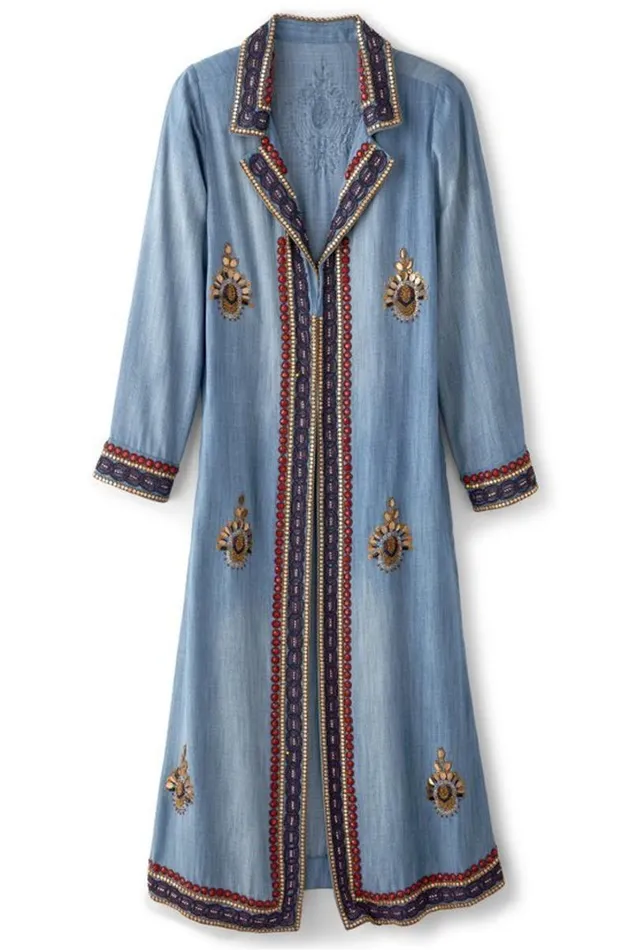 Women Morena Duster Denim Blue Soft Surroundings Toppers Women Morena Duster Denim Blue Soft Surroundings Toppers
