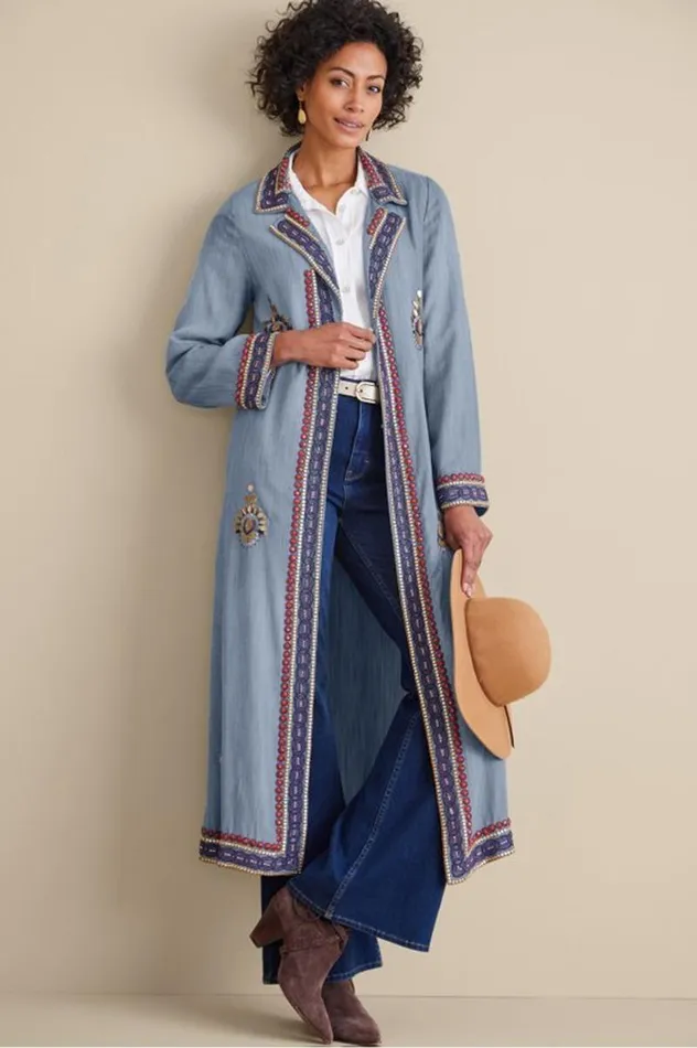 Women Morena Duster Denim Blue Soft Surroundings Toppers Women Morena Duster Denim Blue Soft Surroundings Toppers
