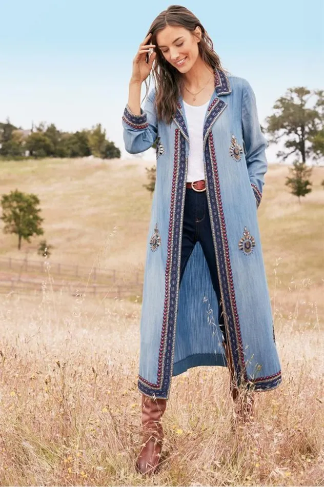 Women Morena Duster Denim Blue Soft Surroundings Toppers Women Morena Duster Denim Blue Soft Surroundings Toppers