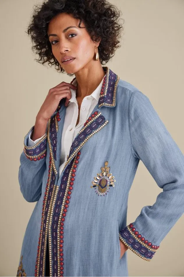 Women Morena Duster Denim Blue Soft Surroundings Toppers Women Morena Duster Denim Blue Soft Surroundings Toppers