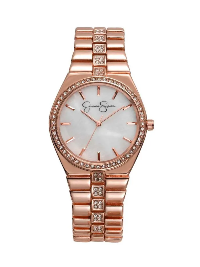 Women Mother Of Pearl Dial Bracelet Crystal Watch In Rose Gold Tone Jessica Simpson Watches