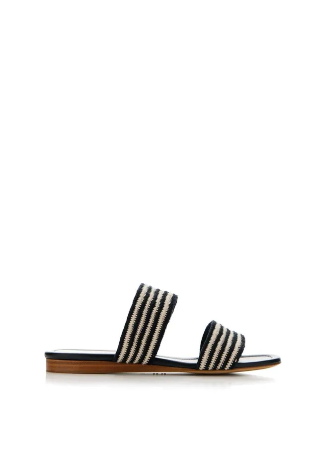 Women Mules Gabriela Hearst Lora Flat Sandal In Black and White Crochet
