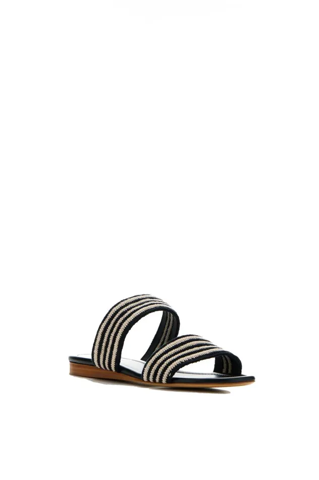 Women Mules Gabriela Hearst Lora Flat Sandal In Black and White Crochet
