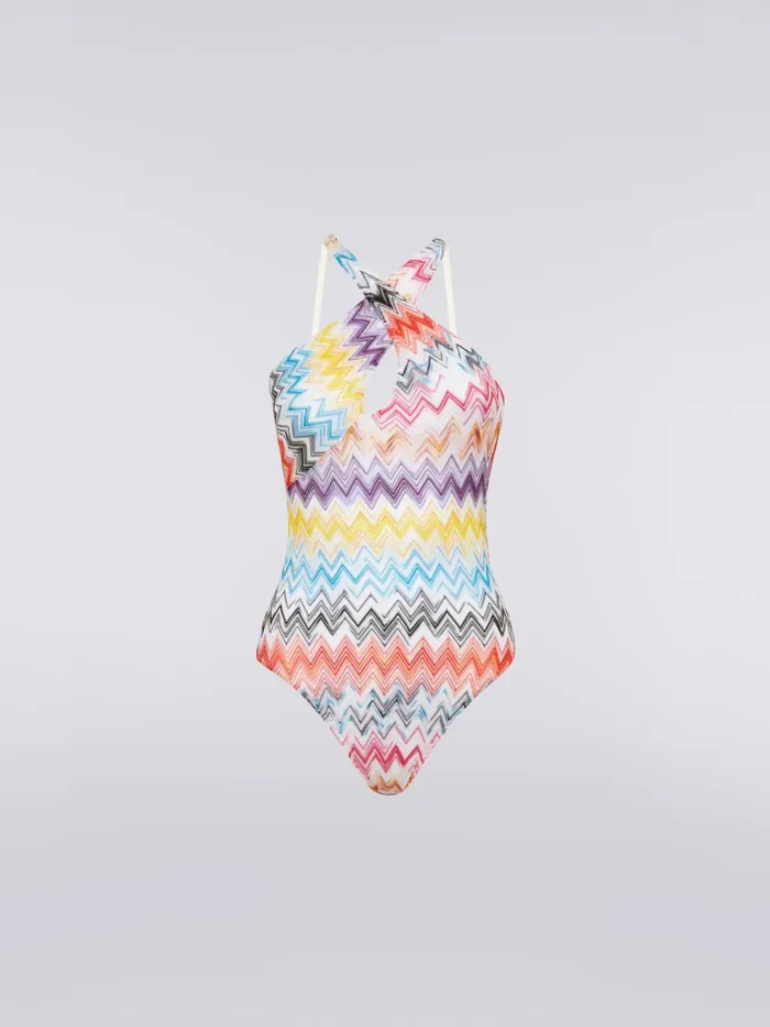 Women OnePiece Swimming Costume With Crossover Neckline Multicoloured Missoni Swimsuits Women OnePiece Swimming Costume With Crossover Neckline Multicoloured Missoni Swimsuits