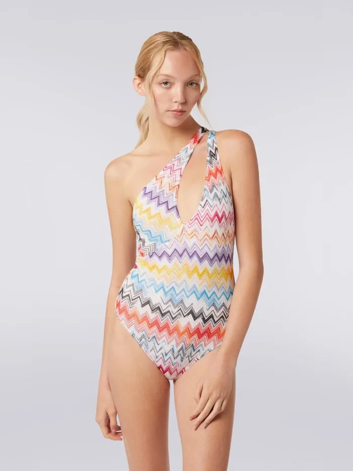 Women OnePiece Swimming Costume With Crossover Neckline Multicoloured Missoni Swimsuits