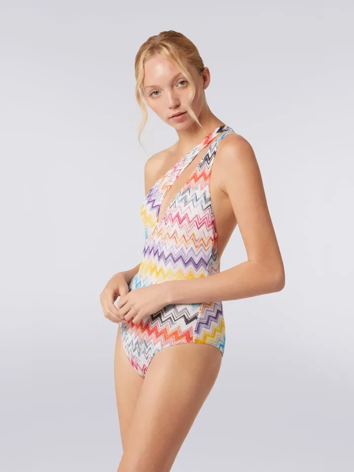 Women OnePiece Swimming Costume With Crossover Neckline Multicoloured Missoni Swimsuits