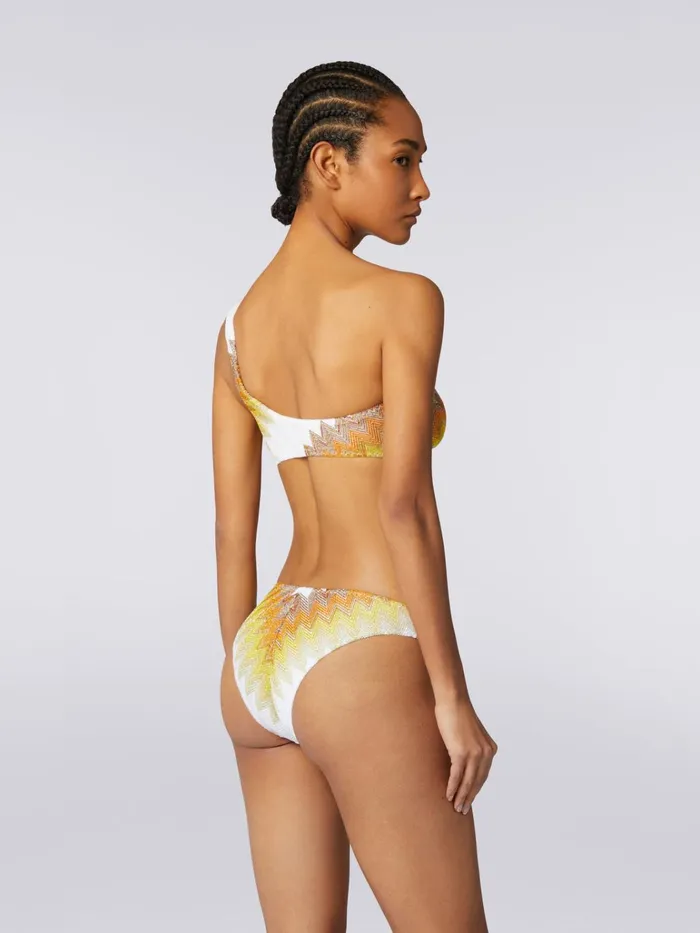 Women OneShoulder Bikini With Zigzag And Lam White Yellow and Ochre Missoni Swimsuits