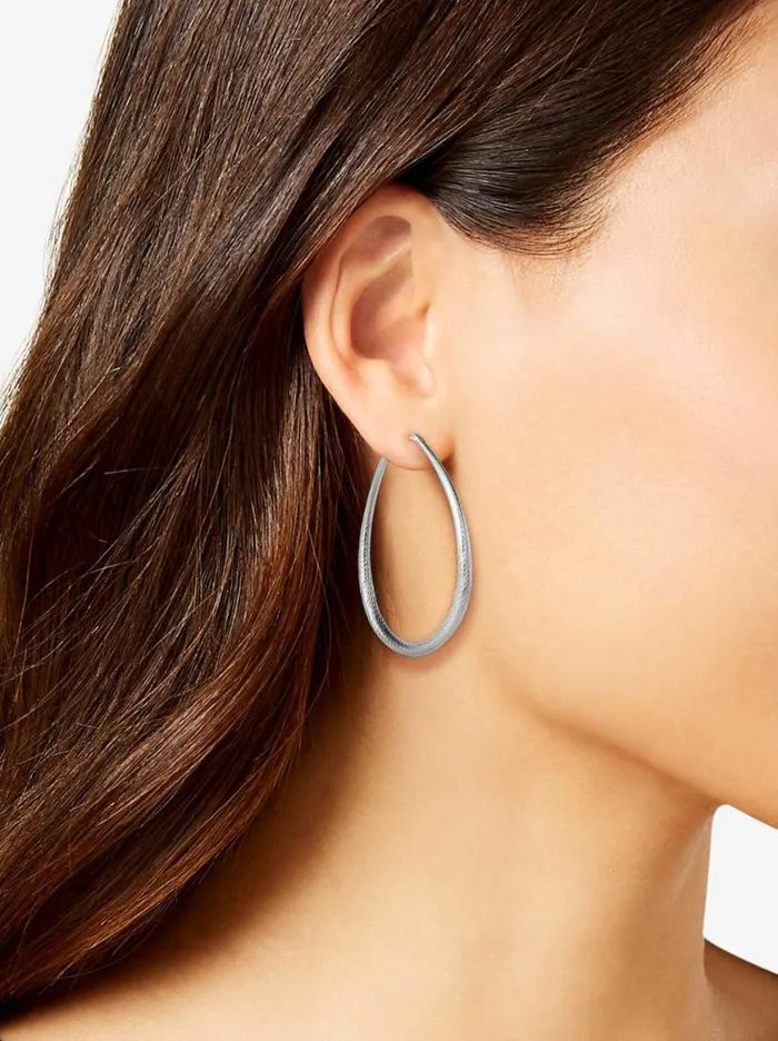 Women Oval Textured Hoop Earrings In Silver Jessica Simpson Earrings