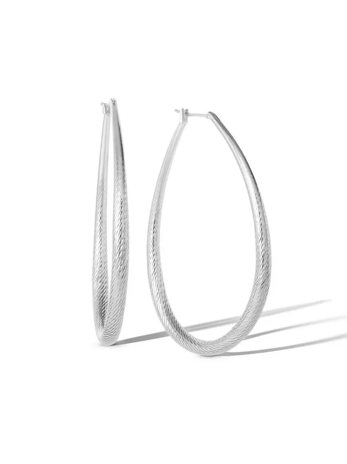 Women Oval Textured Hoop Earrings In Silver Jessica Simpson Earrings