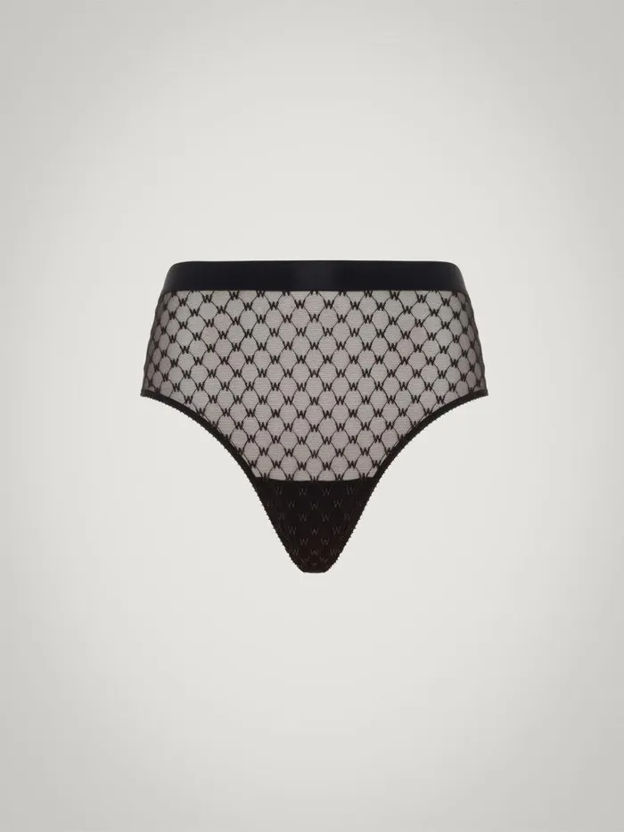 Women Panties Wolford Sheer Logo Modern Brief Black