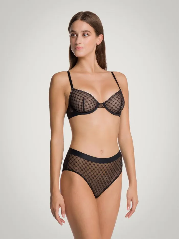 Women Panties Wolford Sheer Logo Modern Brief Black