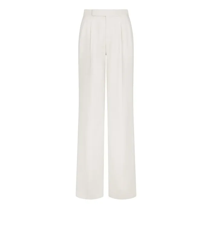 Women Pants and Shorts Tom Ford Double Silk Georgette Wide Leg Tailored Pants Chalk
