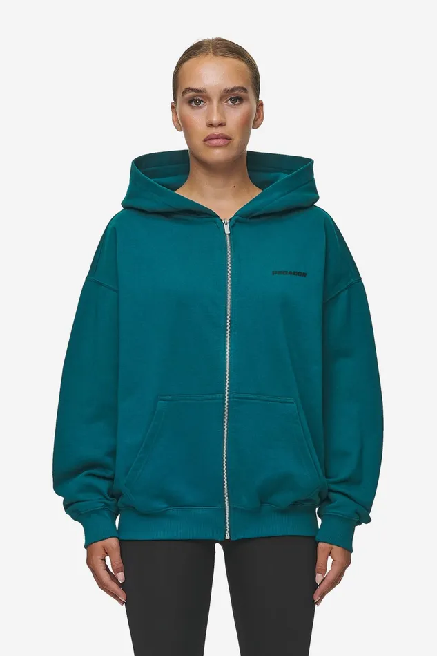 Women Pegador Hoodies Clarita Oversized Sweat Jacket Washed Urban Turquoise Black Gum