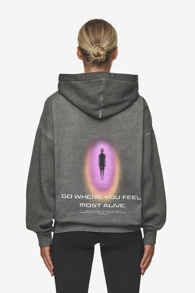 Women Pegador Hoodies Lui Sprayed Oversized Hoodie Oil Dyed Deep Grey