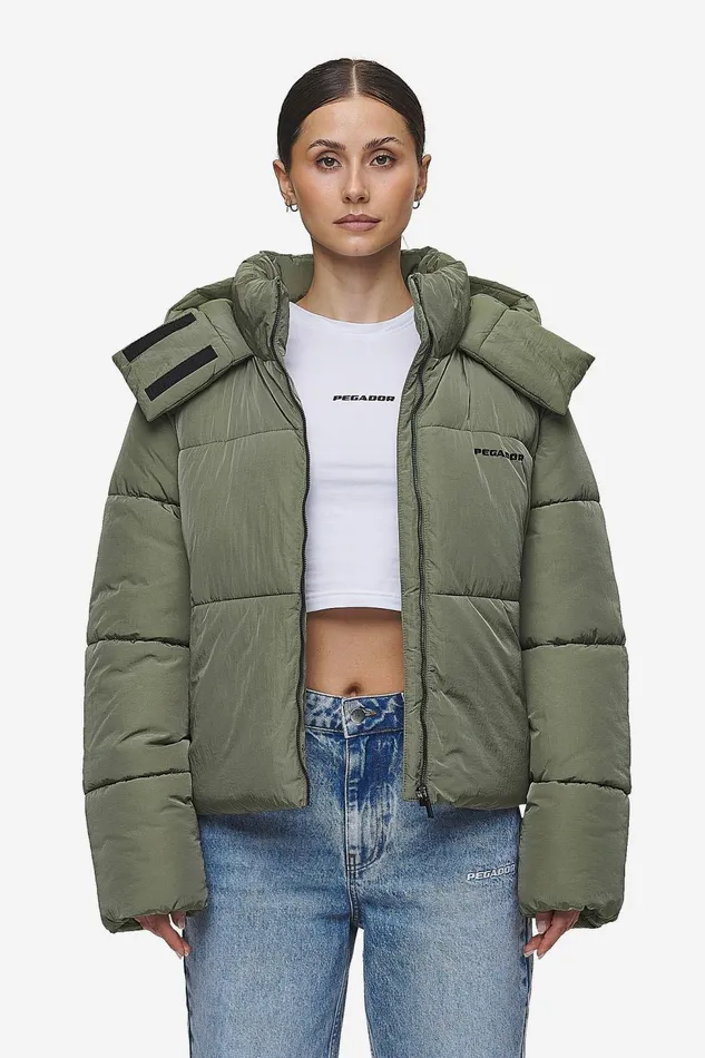 Women Pegador Jacken Blanca Crushed Puffer Jacket Mud Olive