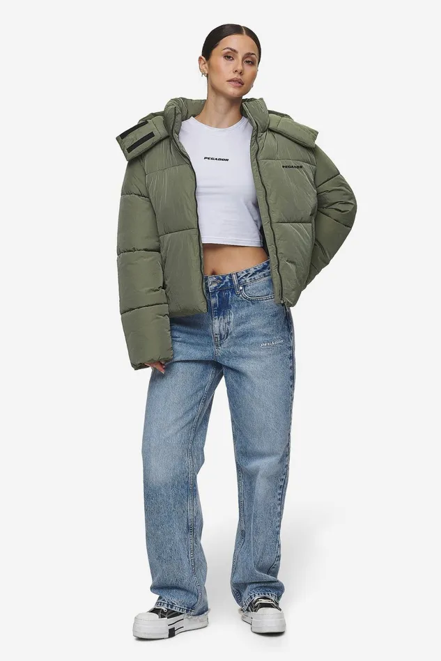 Women Pegador Jacken Blanca Crushed Puffer Jacket Mud Olive Women Pegador Jacken Blanca Crushed Puffer Jacket Mud Olive