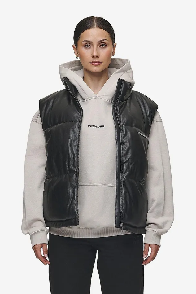 Women Pegador Westen Priory Faux Leather Puffer Vest Metal Logo Black