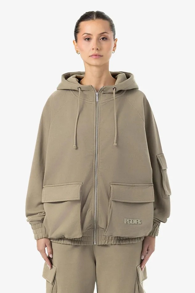 Women Pegador Zip Hoodies Nona Oversized Sweat Jacket Washed Desert Taupe