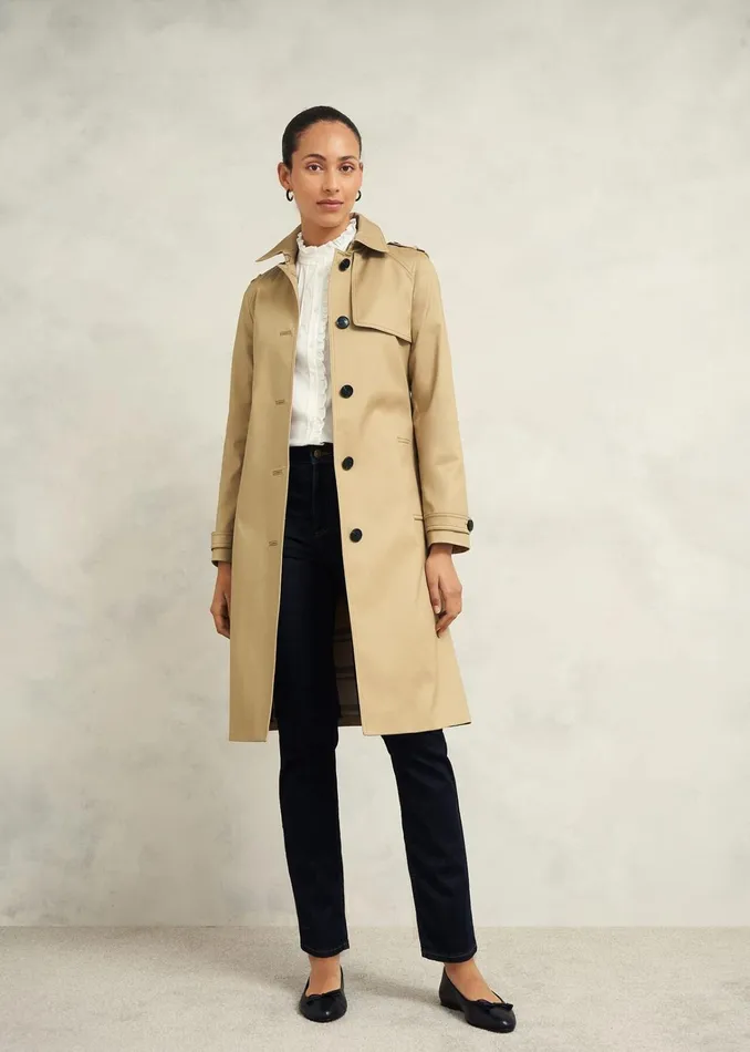 Women Petite Hallie Shower Resistant Trench Coat Fawn Beige Hobbs Coats and Jackets