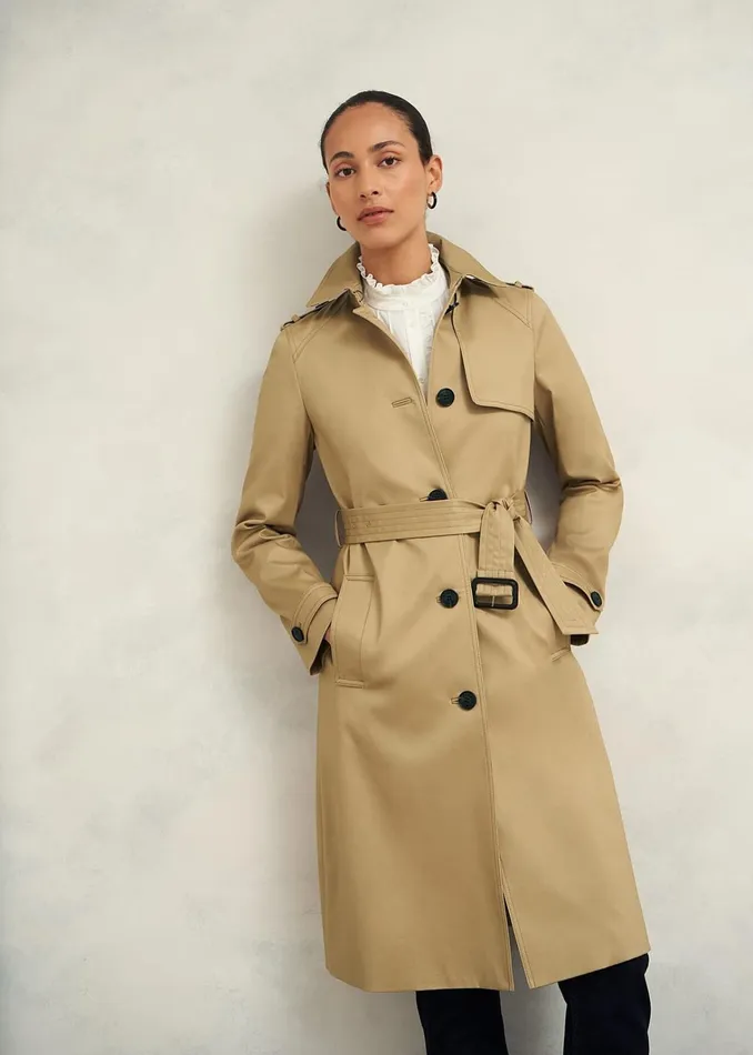 Women Petite Hallie Shower Resistant Trench Coat Fawn Beige Hobbs Coats and Jackets