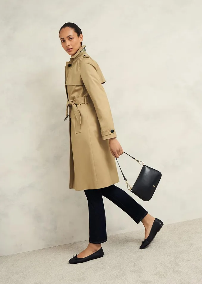 Women Petite Hallie Shower Resistant Trench Coat Fawn Beige Hobbs Coats and Jackets