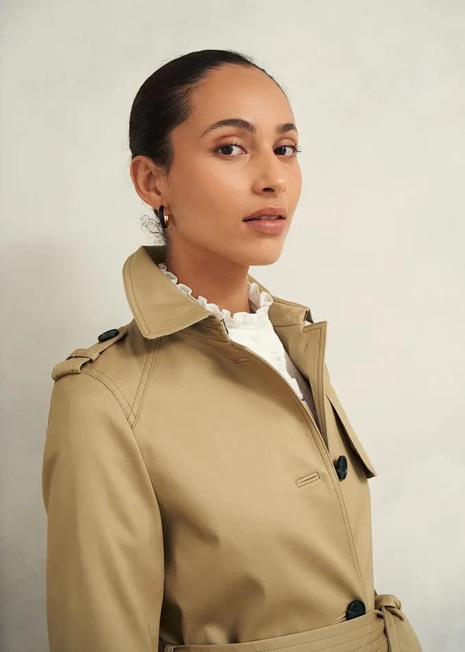 Women Petite Hallie Shower Resistant Trench Coat Fawn Beige Hobbs Coats and Jackets
