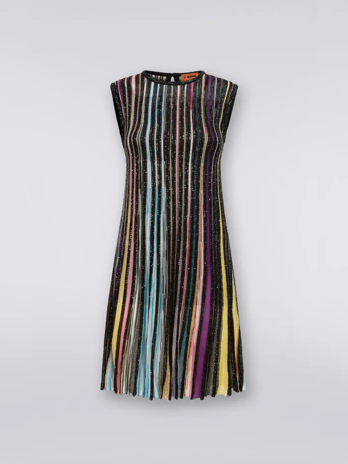 Women Pleated Sleeveless MiniDress With Sequins Black and Multicoloured Missoni Dresses Women Pleated Sleeveless MiniDress With Sequins Black and Multicoloured Missoni Dresses