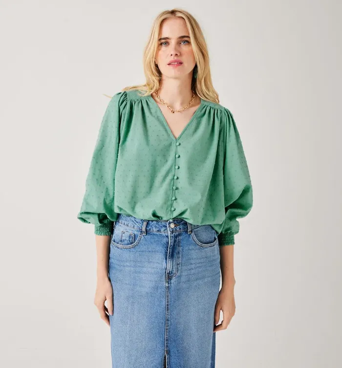Women Plumetis Cotton Shirt 8211 Opaline Promod Shirts And Tunics Women Plumetis Cotton Shirt 8211 Opaline Promod Shirts And Tunics