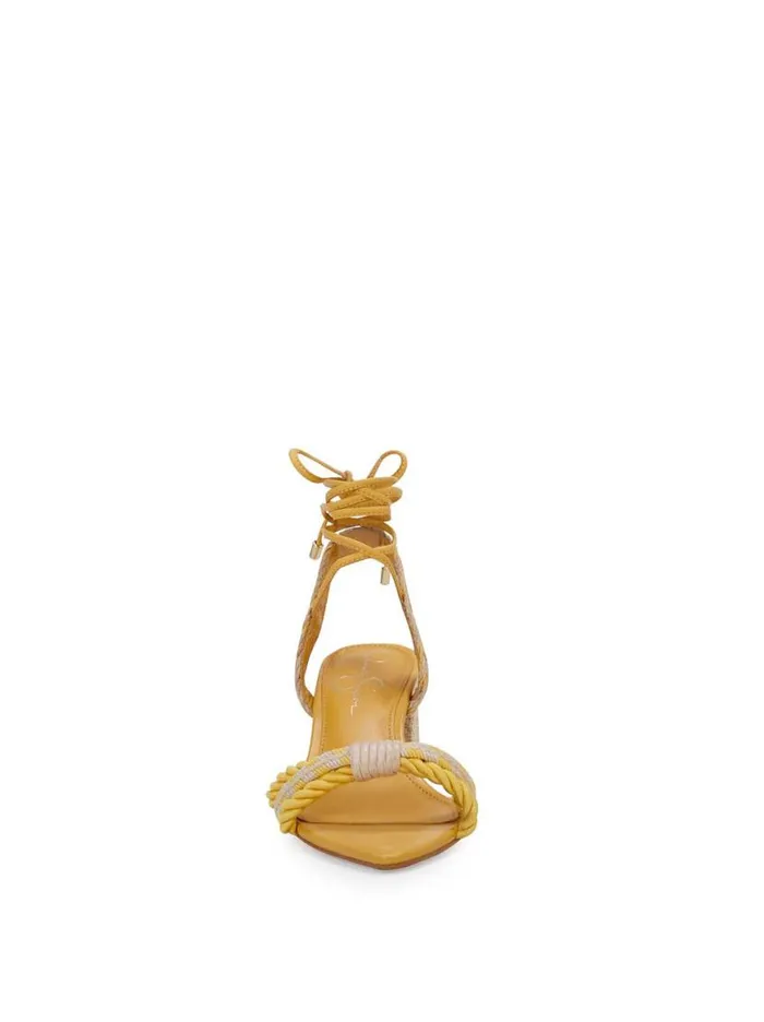 Women Prim Woven Block Heel Sandal In Yellow Jessica Simpson Sandals