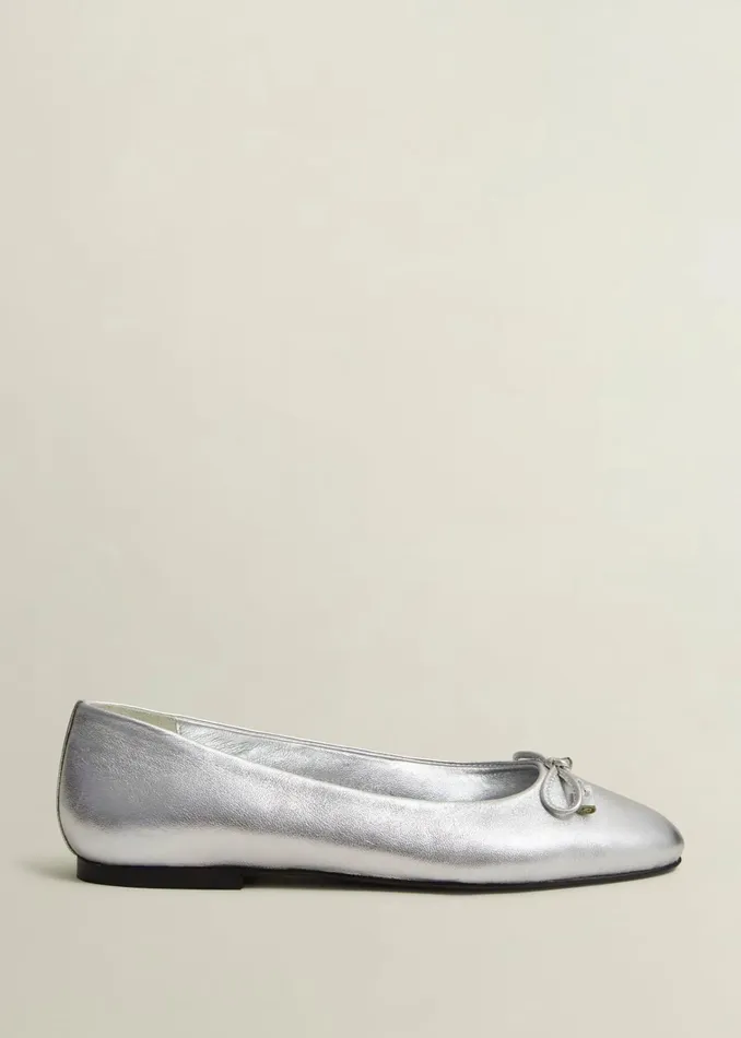 Women Priya Leather Ballerina Silver Metallic Hobbs Flats