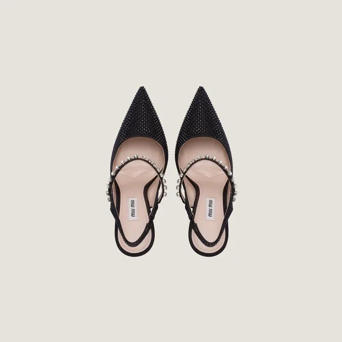 Women Pumps Miu Miu Satin Slingback Pumps With Crystals Black Women Pumps Miu Miu Satin Slingback Pumps With Crystals Black