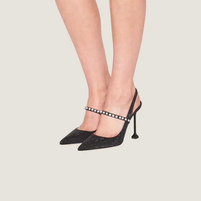 Women Pumps Miu Miu Satin Slingback Pumps With Crystals Black Women Pumps Miu Miu Satin Slingback Pumps With Crystals Black