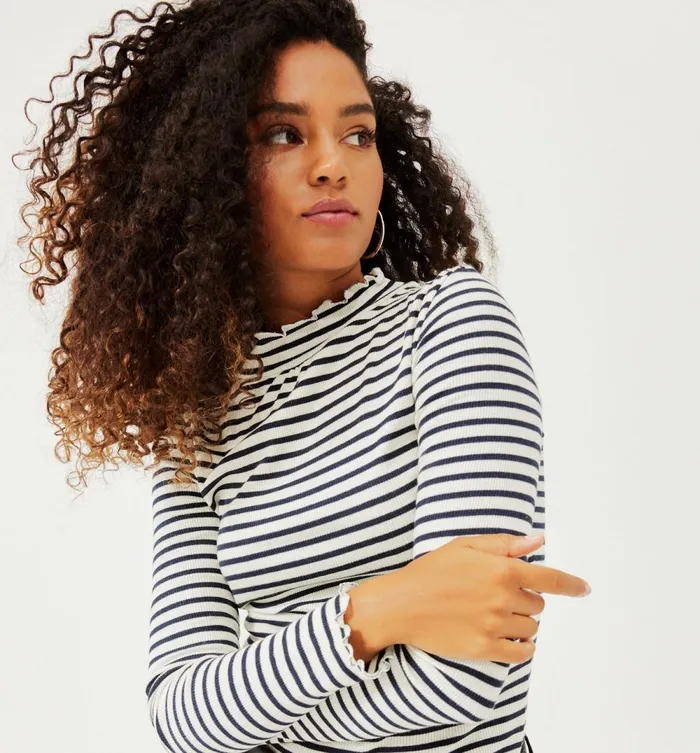 Women Raised Neckline Top 8211 Navy Blue Stripes Promod Tops Women Raised Neckline Top 8211 Navy Blue Stripes Promod Tops