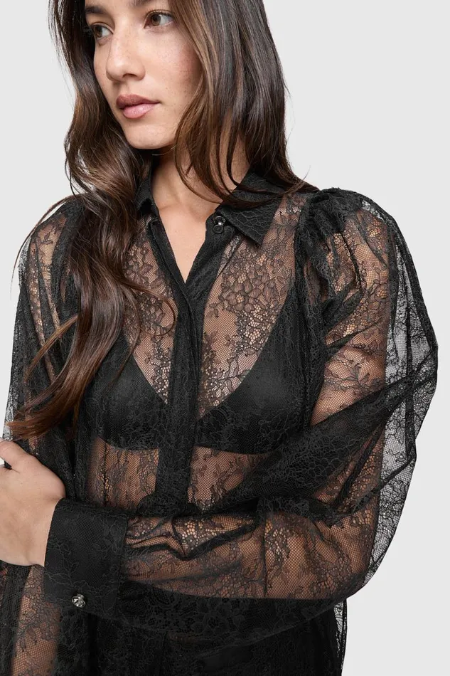 Women Rebecca Minkoff Tops Cleo Lace Sleeve Shirt True Black Women Rebecca Minkoff Tops Cleo Lace Sleeve Shirt True Black