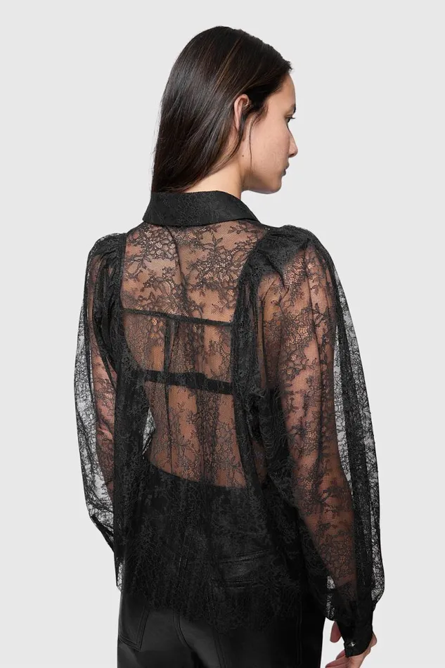 Women Rebecca Minkoff Tops Cleo Lace Sleeve Shirt True Black Women Rebecca Minkoff Tops Cleo Lace Sleeve Shirt True Black