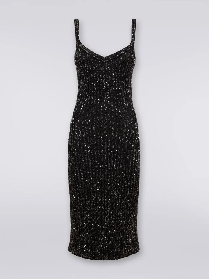 Women Ribbed Viscose Blend Dress With Sequins Black Missoni Dresses