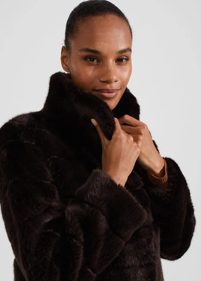 Women Ros Faux Fur Coat Chocolate Hobbs Coats and Jackets
