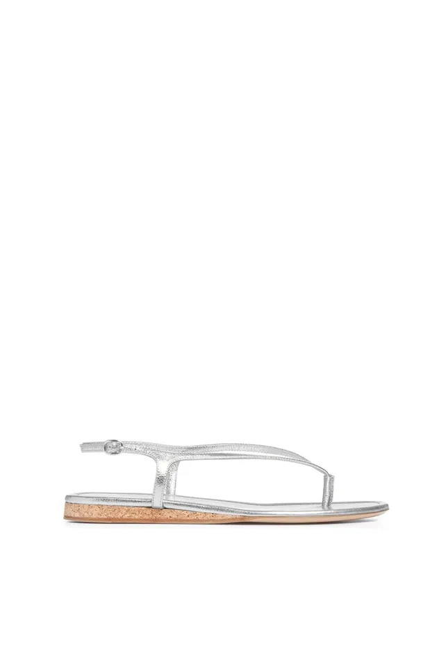 Women Sandals Gabriela Hearst Gia Flat Sandal In Silver Metallic Leather