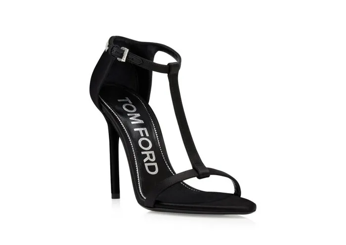Women Sandals Tom Ford Satin And Crystal Stones Iconic T Sandal Black Crystal Women Sandals Tom Ford Satin And Crystal Stones Iconic T Sandal Black Crystal