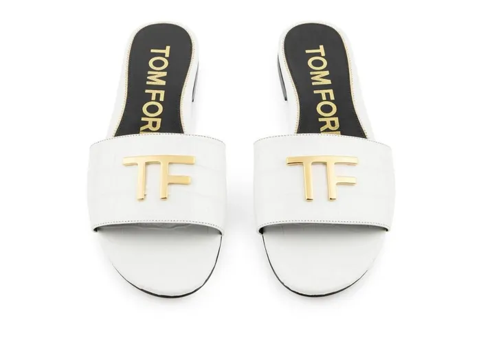 Women Sandals Tom Ford Shiny Stamped Crocodile Leather Tf Slide White Women Sandals Tom Ford Shiny Stamped Crocodile Leather Tf Slide White