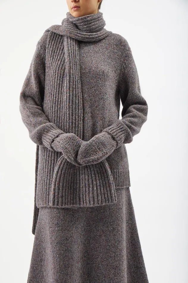 Women Scarves and Gloves Gabriela Hearst Foster Knit Mittens In Grey Speckle Cashmere